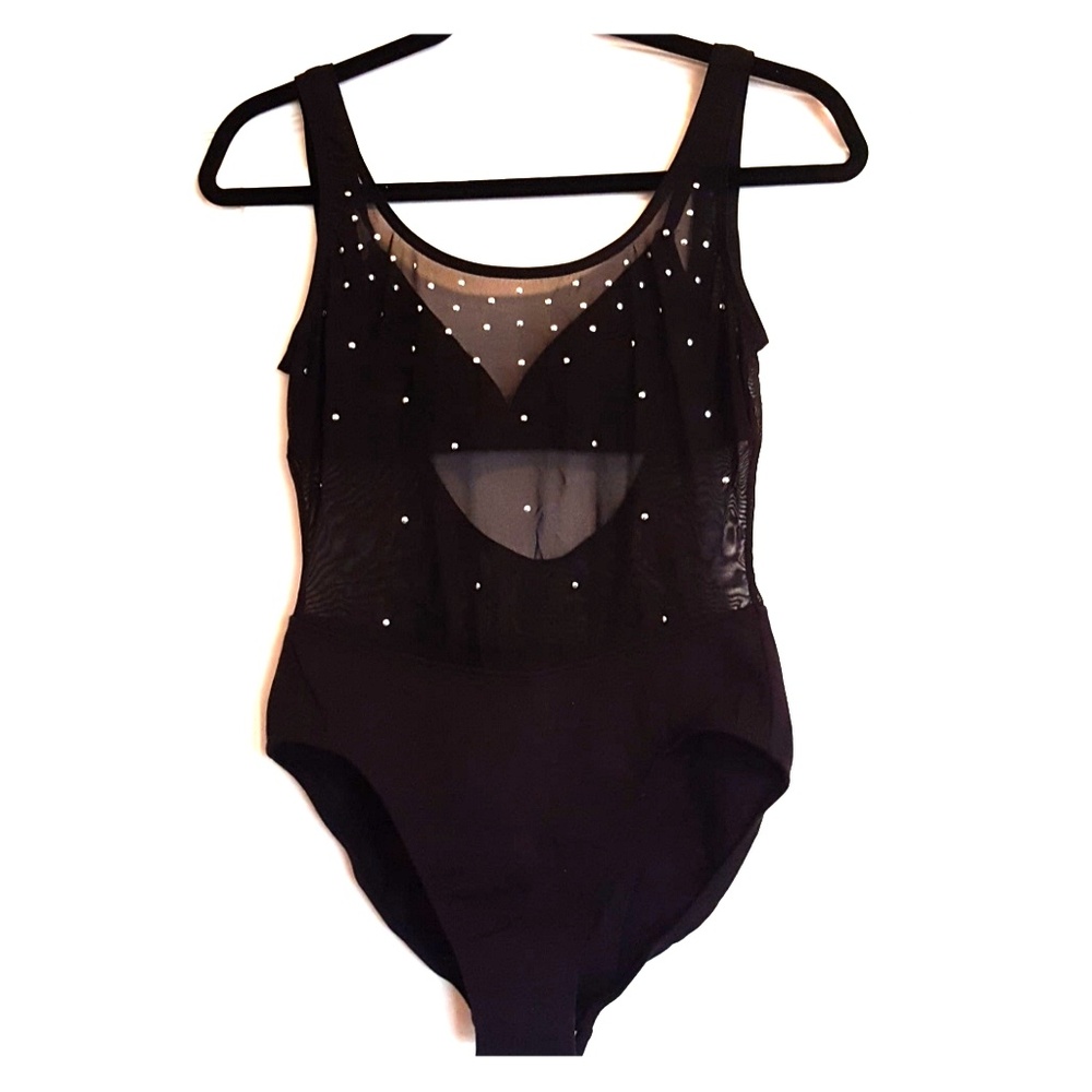 Black Studded Mesh Swimsuit/Bodysuit